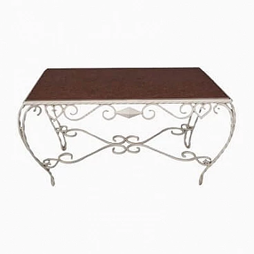 Iron table with Carrara marble top, 1940s