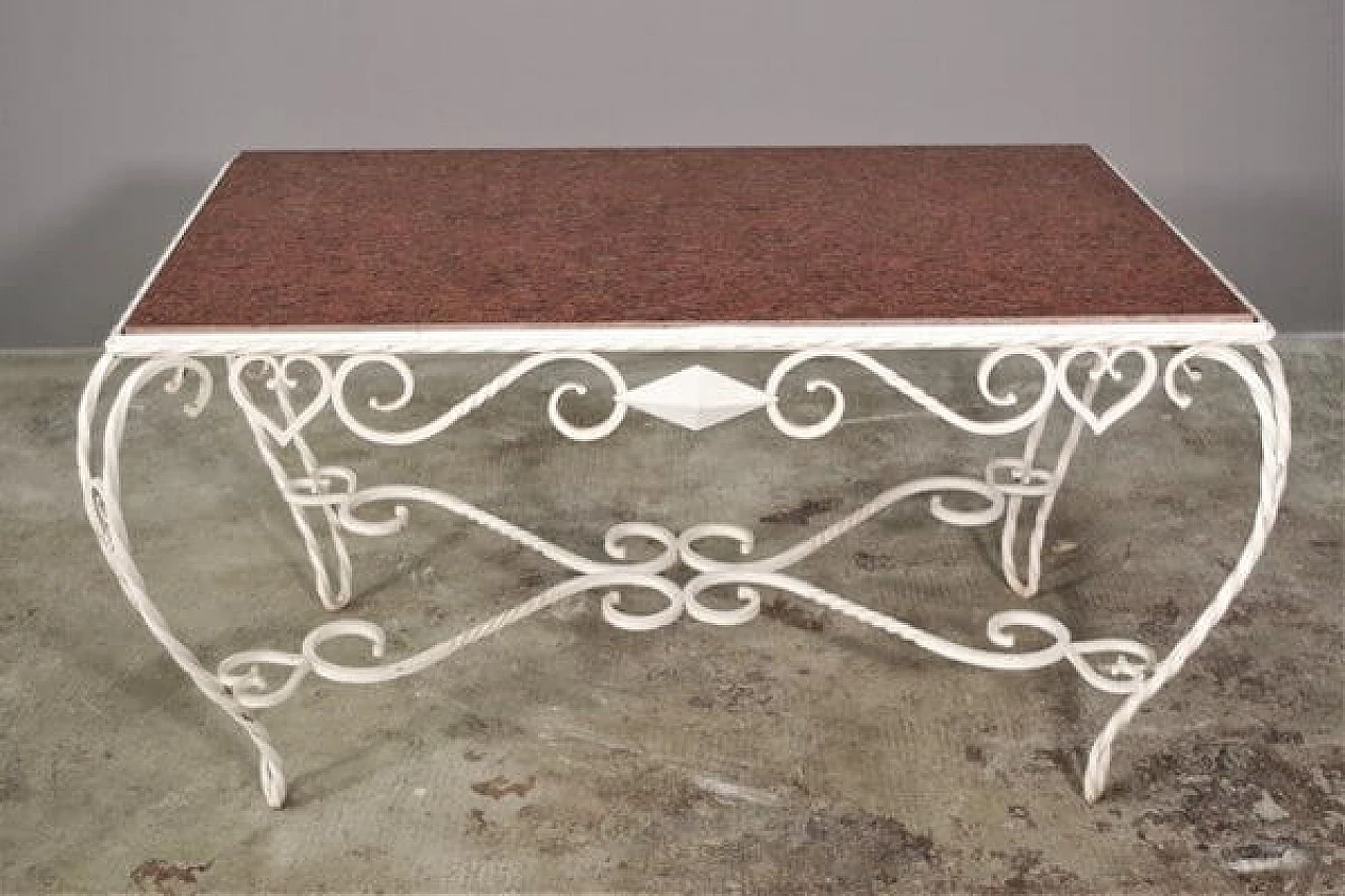 Iron table with Carrara marble top, 1940s 4