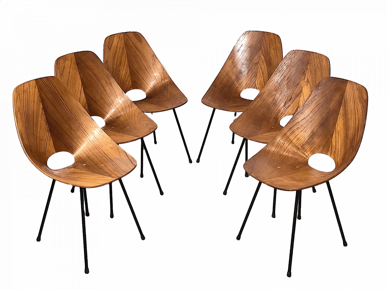6 Bent plywood chairs by Vittorio Nobili, 1950s 11