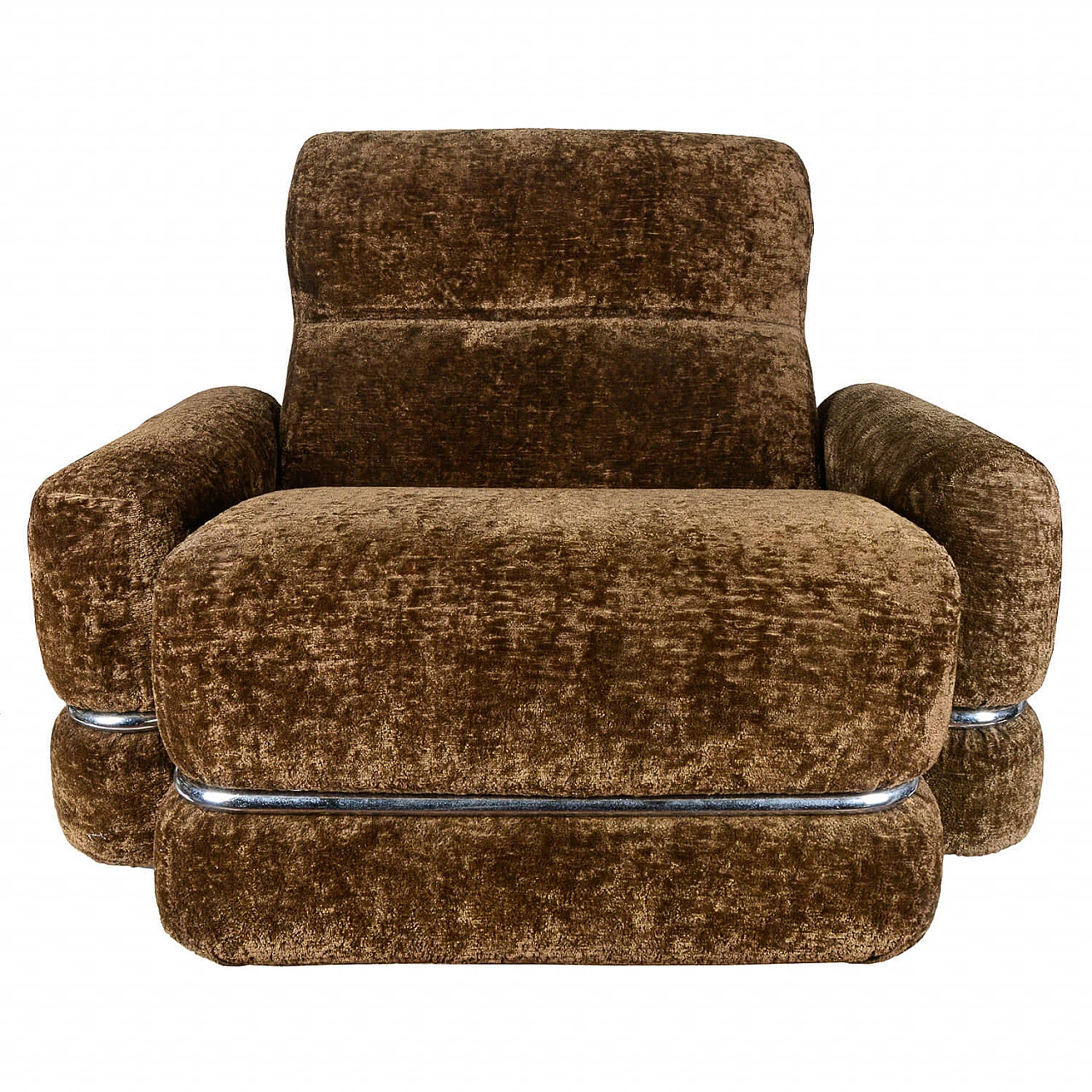 Velvet and steel armchair, 1980s 1