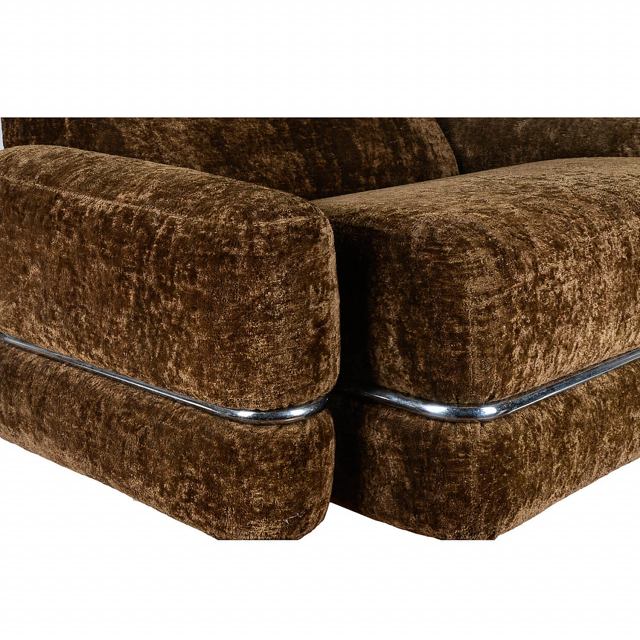 Velvet and steel armchair, 1980s 4