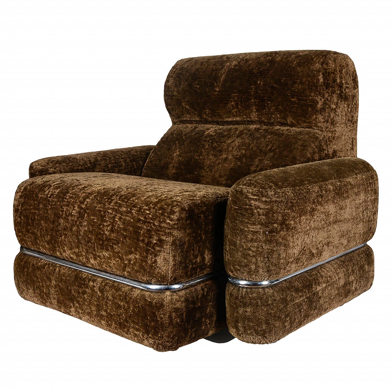Velvet and steel armchair, 1980s 5