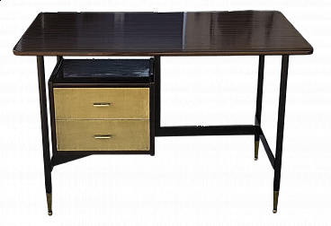Wood, metal and brass office desk, 1950s