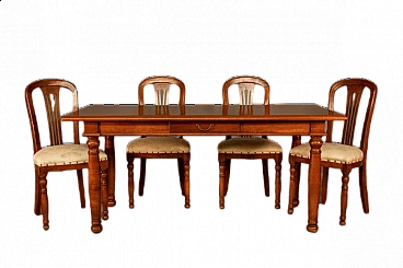 Tavolo in ciliegio con  4 sedie imbottite, anni '80