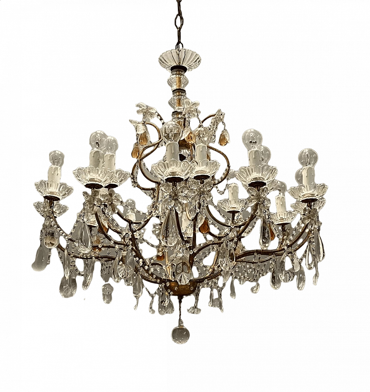 Lampadario a baldacchino in cristallo e vetro di Murano, anni '50 9