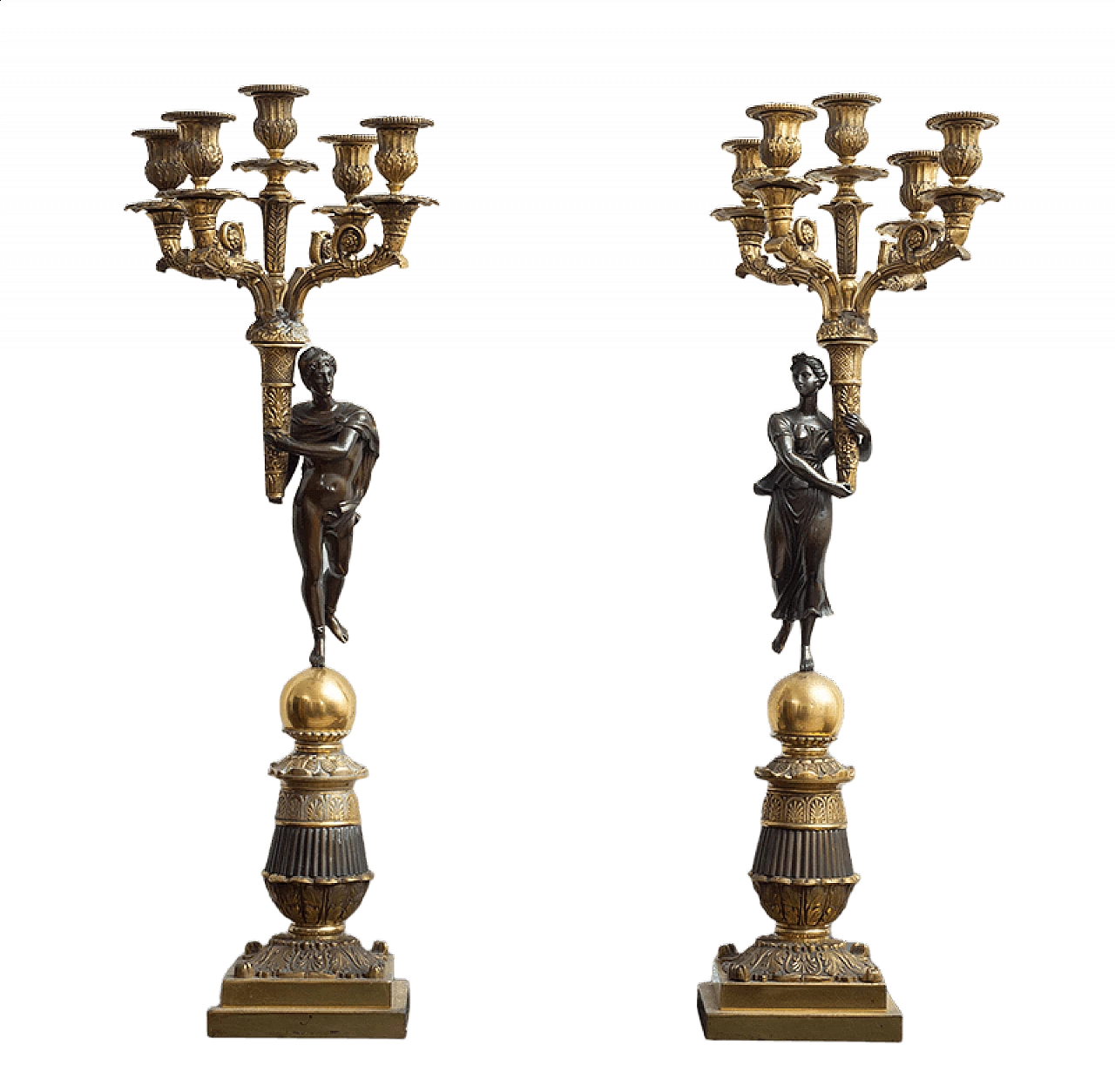 Coppia di candelabri in stile impero in bronzo, '800 5