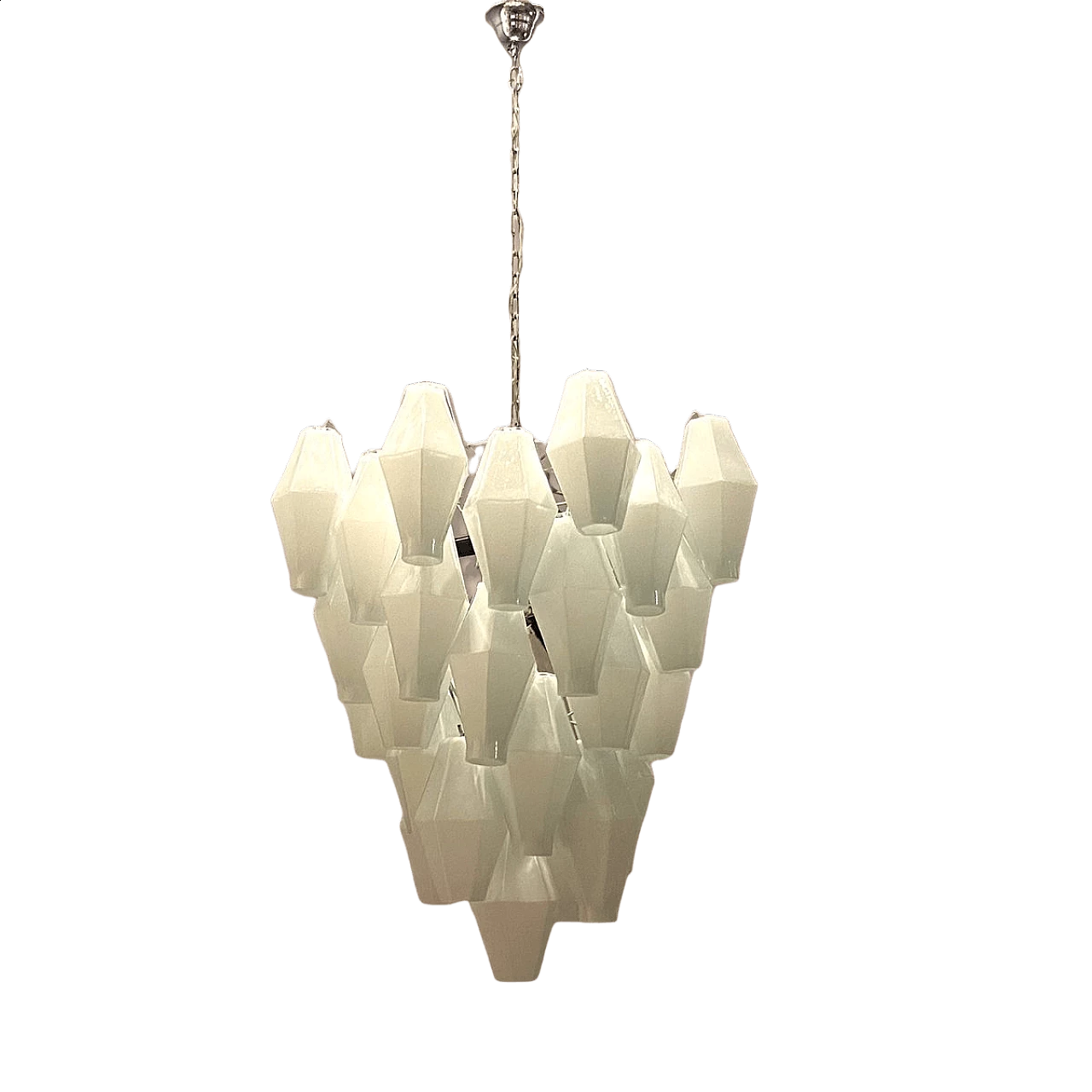 White polygonal glass chandelier, 1980s 6