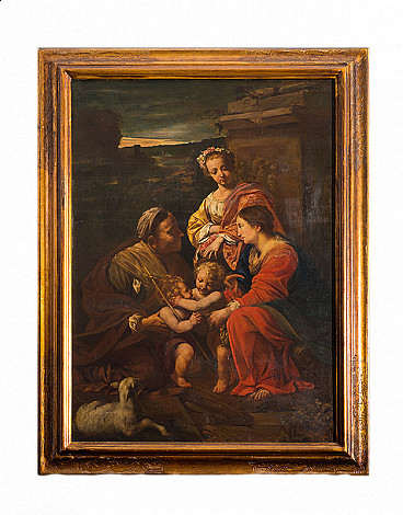 The Holy Family, oil painting on canvas with frame, 19th century