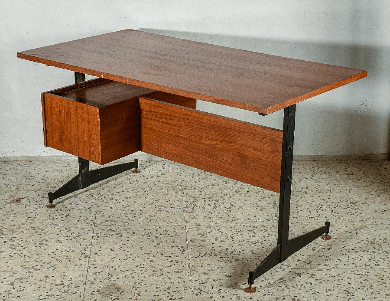 Wood and black metal desk, 1960s 3