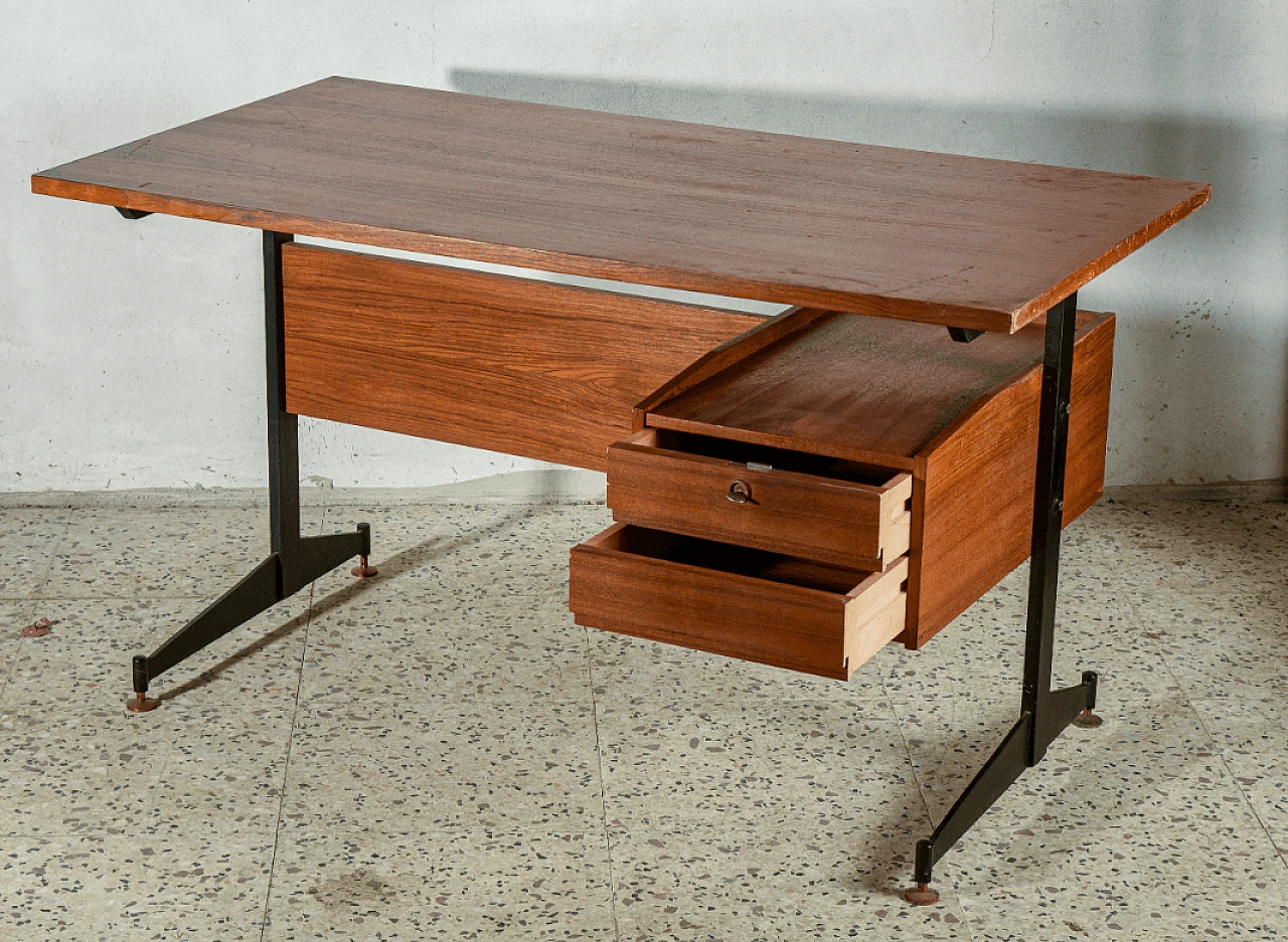 Wood and black metal desk, 1960s 4