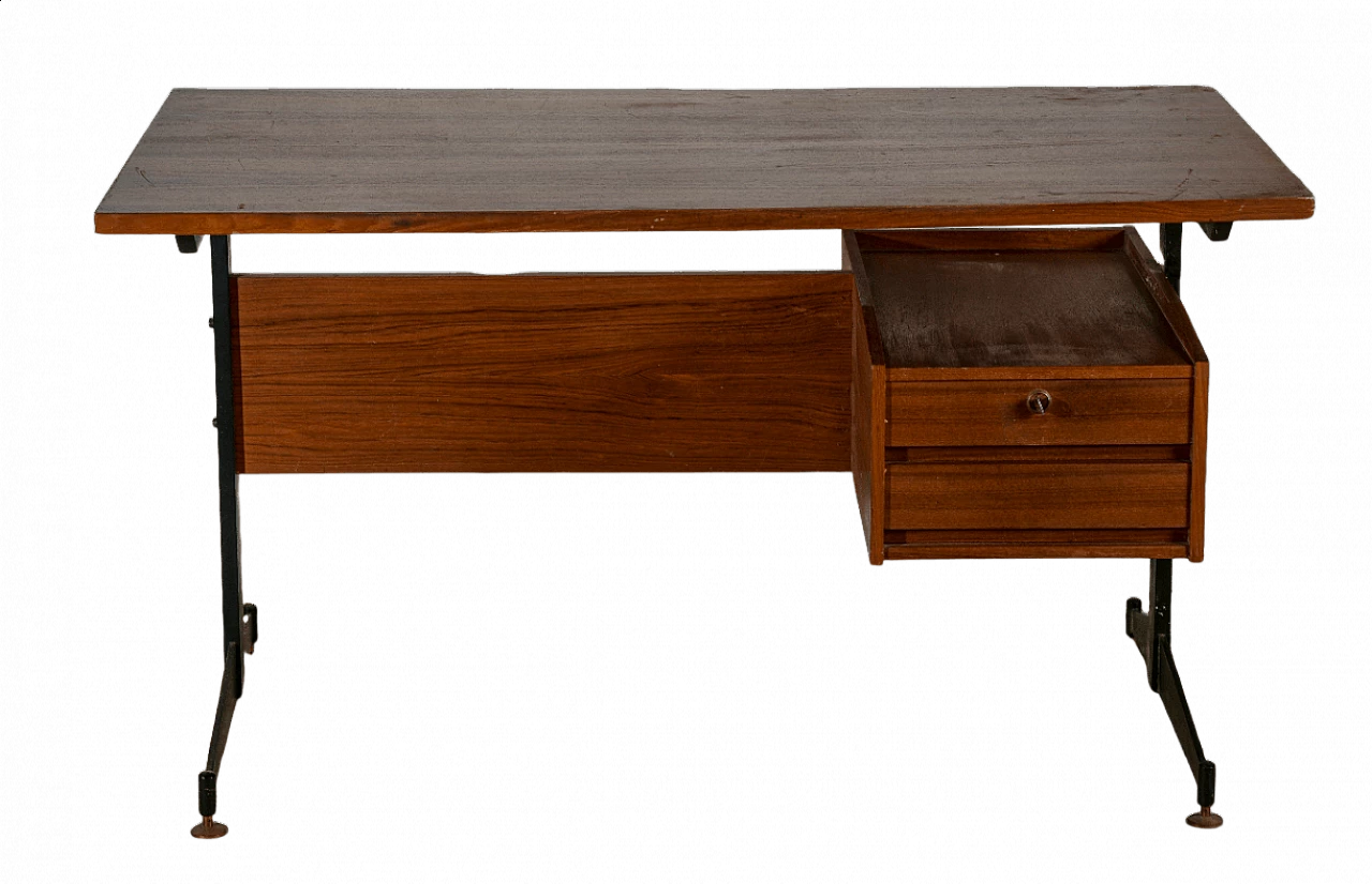 Scrivania in legno e metallo nero, anni '60 7