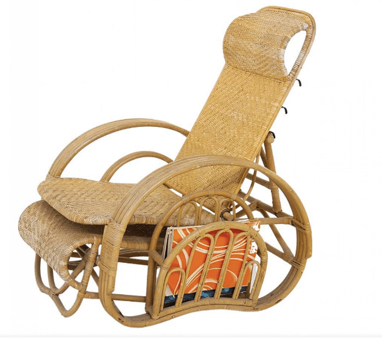 Rattan and bamboo rocking armchair, 1950s 1