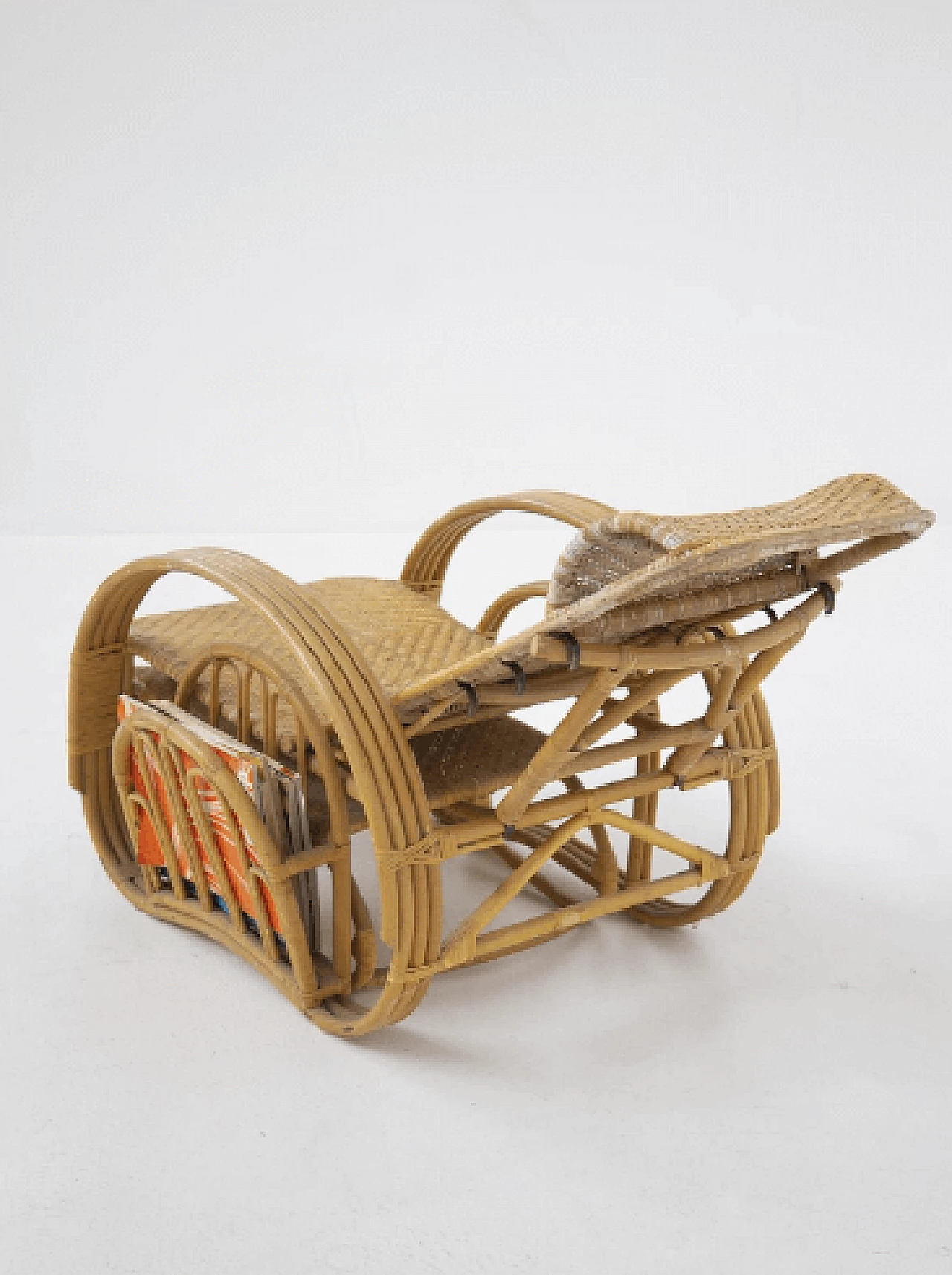 Poltrona a dondolo in rattan e bambù, anni '50 3