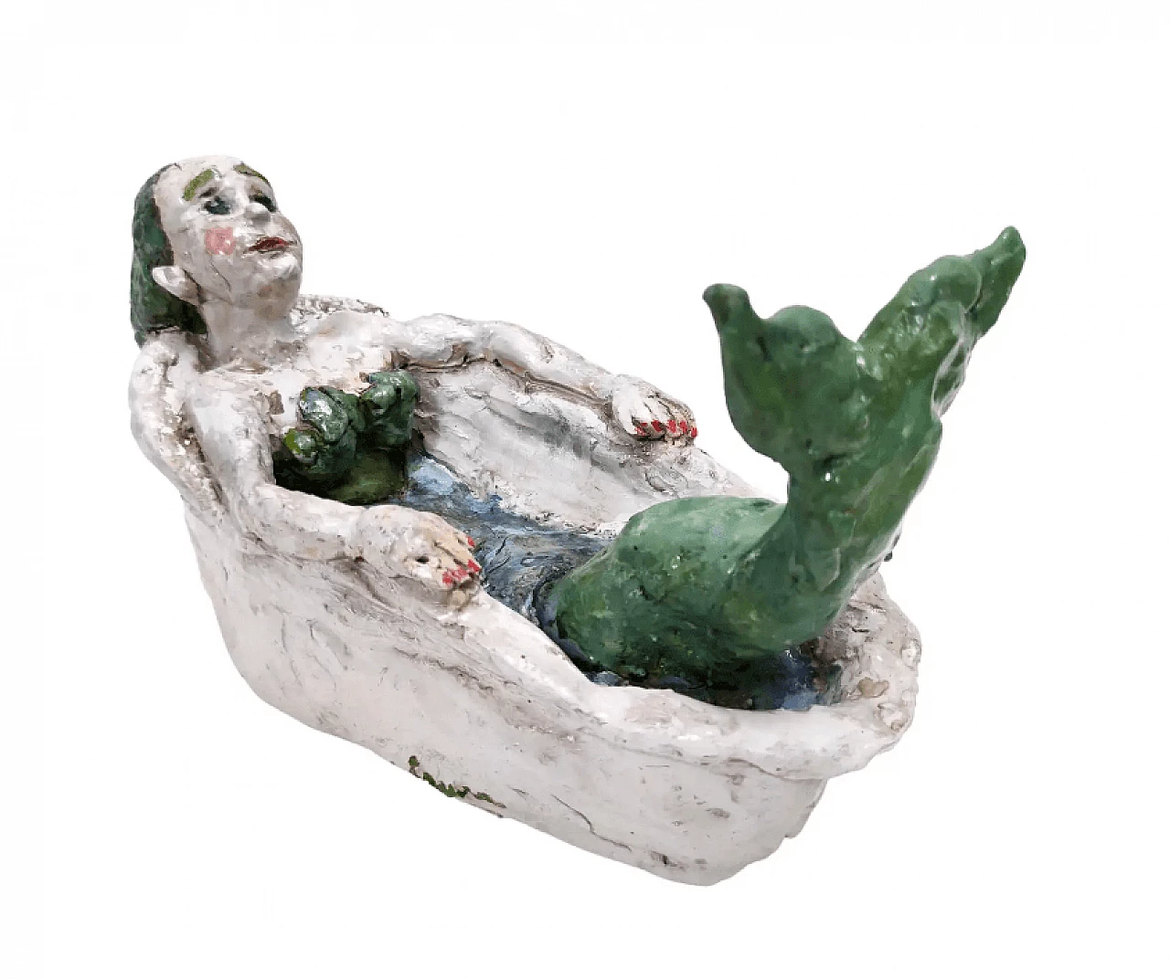 Sirena nella vasca da bagno, scultura in terracotta laccata, anni '80 1
