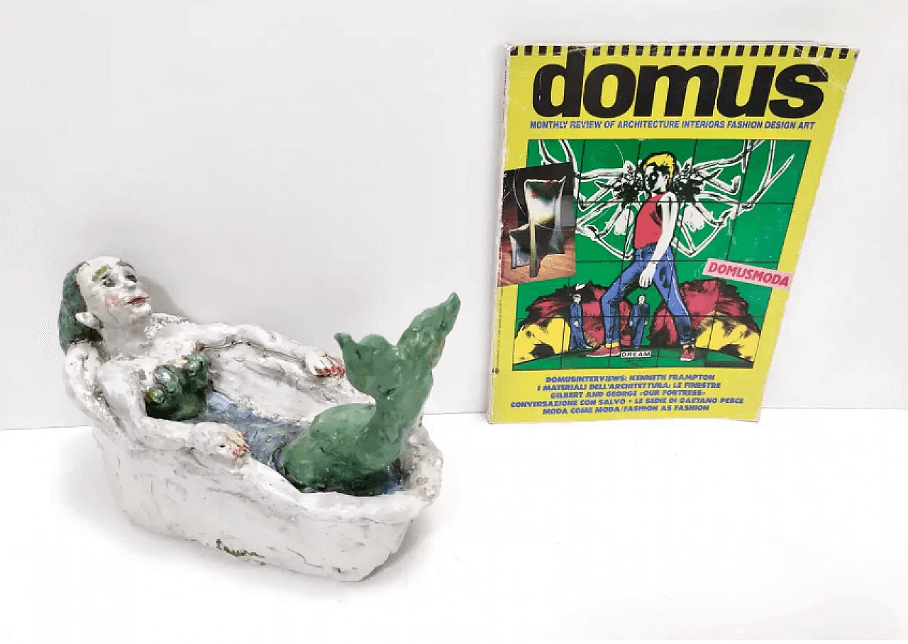 Sirena nella vasca da bagno, scultura in terracotta laccata, anni '80 5