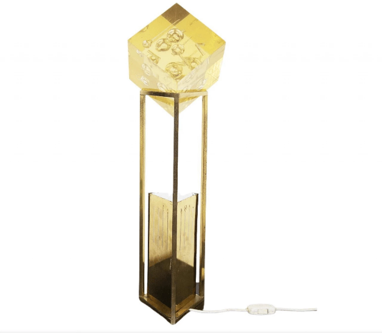 Brass Space Age lamp with plexiglass cube, 1960s. 1