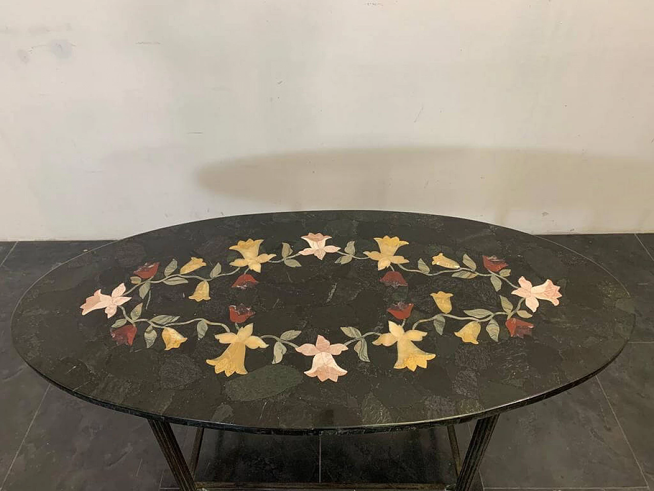 Tavolo con piano in marmo verde intarsiato, anni '30 4