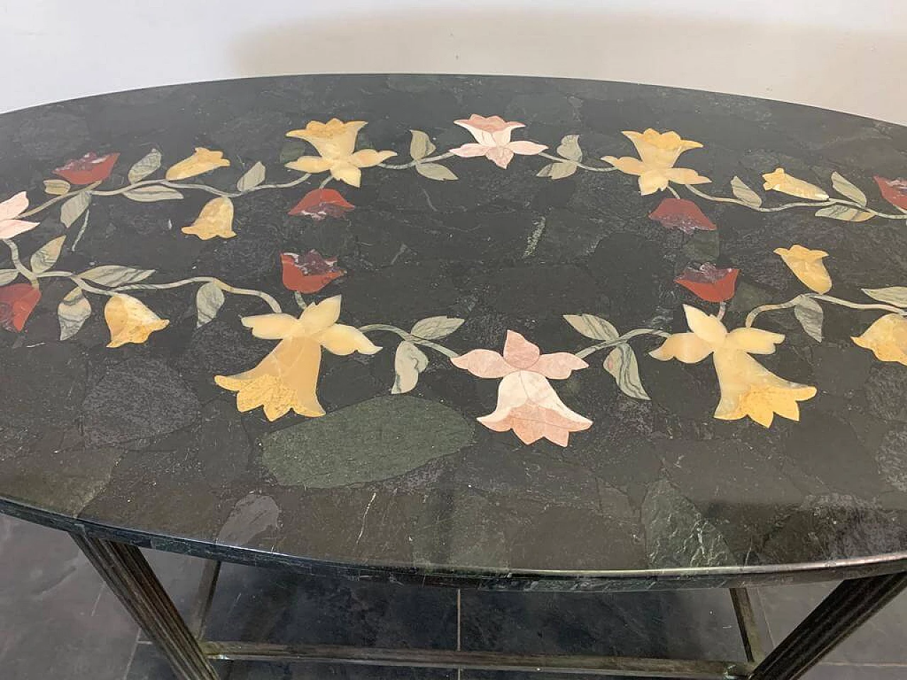 Tavolo con piano in marmo verde intarsiato, anni '30 5