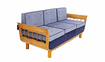 Divano letto in legno e tessuto maculato, anni '50