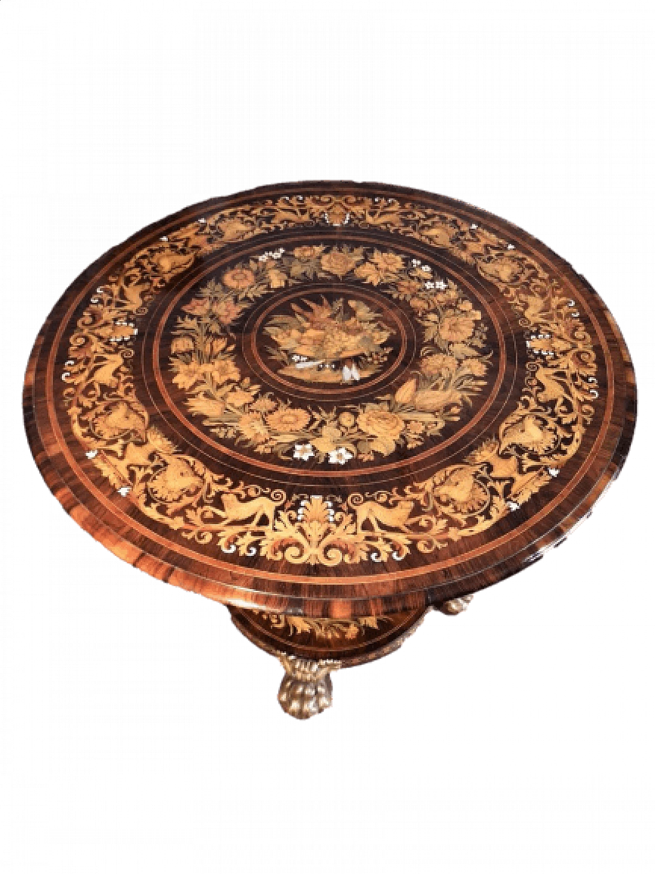 Center round table inlaid in various woods, 19th century 7