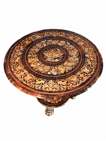 Center round table inlaid in various woods, 19th century