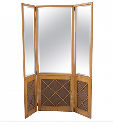 French wooden partition with mirror, 1950s