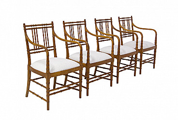 4 French wood and bouclé chairs, 1960s