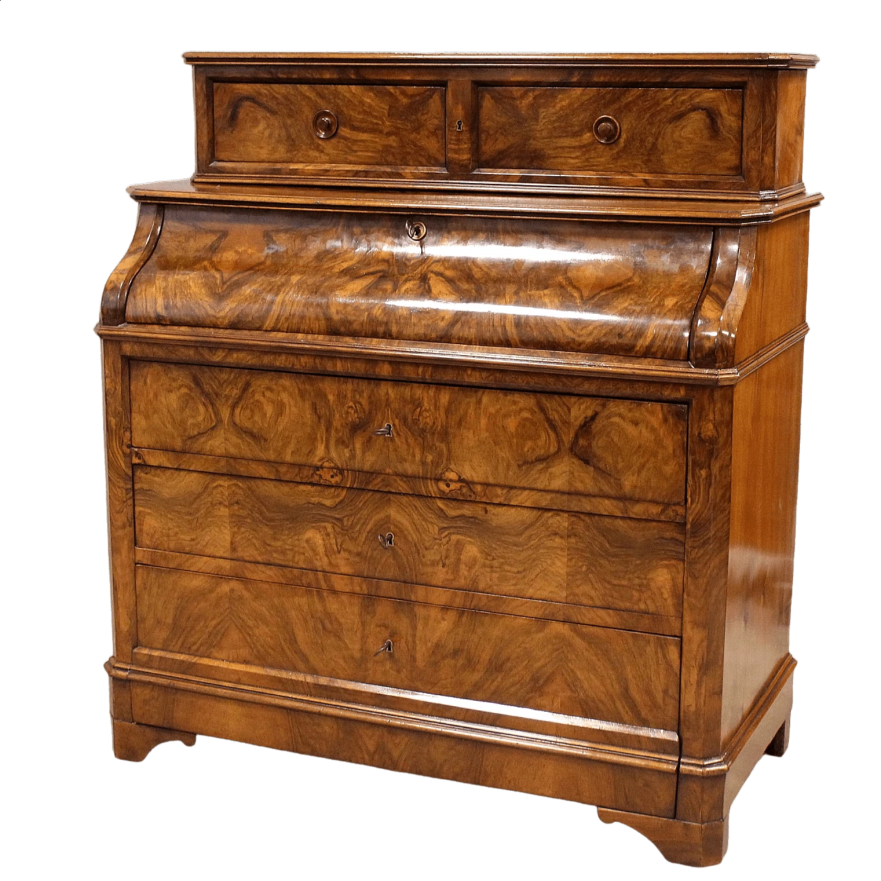 Cassettone a ribalta in noce stile Luigi Filippo, '800 11