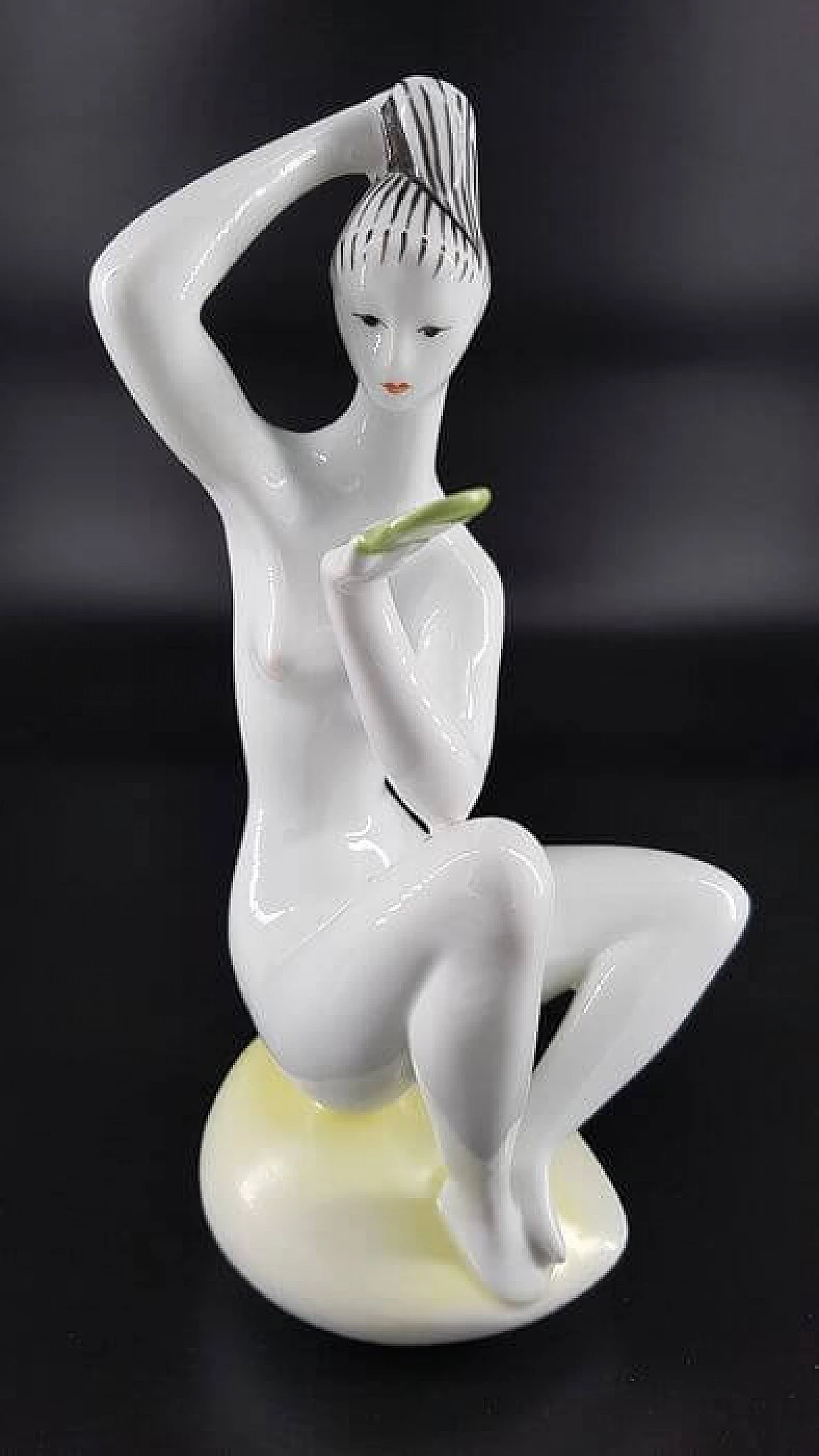 Virgin before the mirror, porcelain sculpture by János Török, 1950s 1