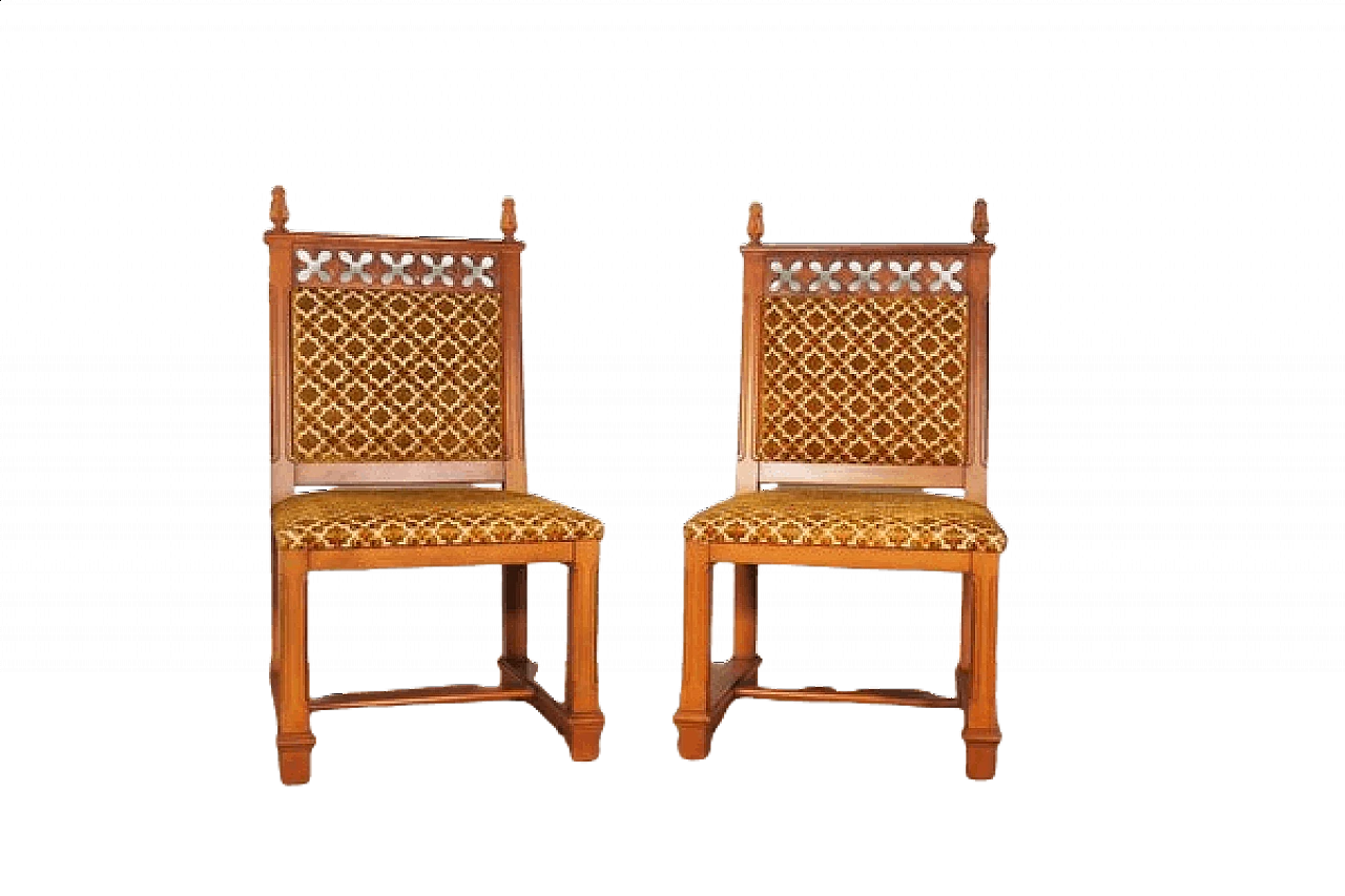 Pair of carved wood and velvet chairs, 1970s 11