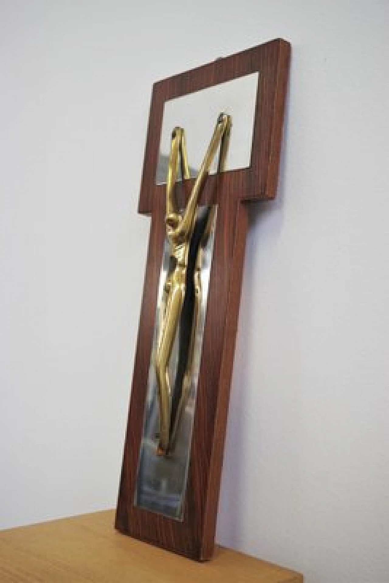 Crucifix by Studio EF in brass, glass and wood, 1975 3