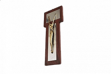 Crucifix by Studio EF in brass, glass and wood, 1975