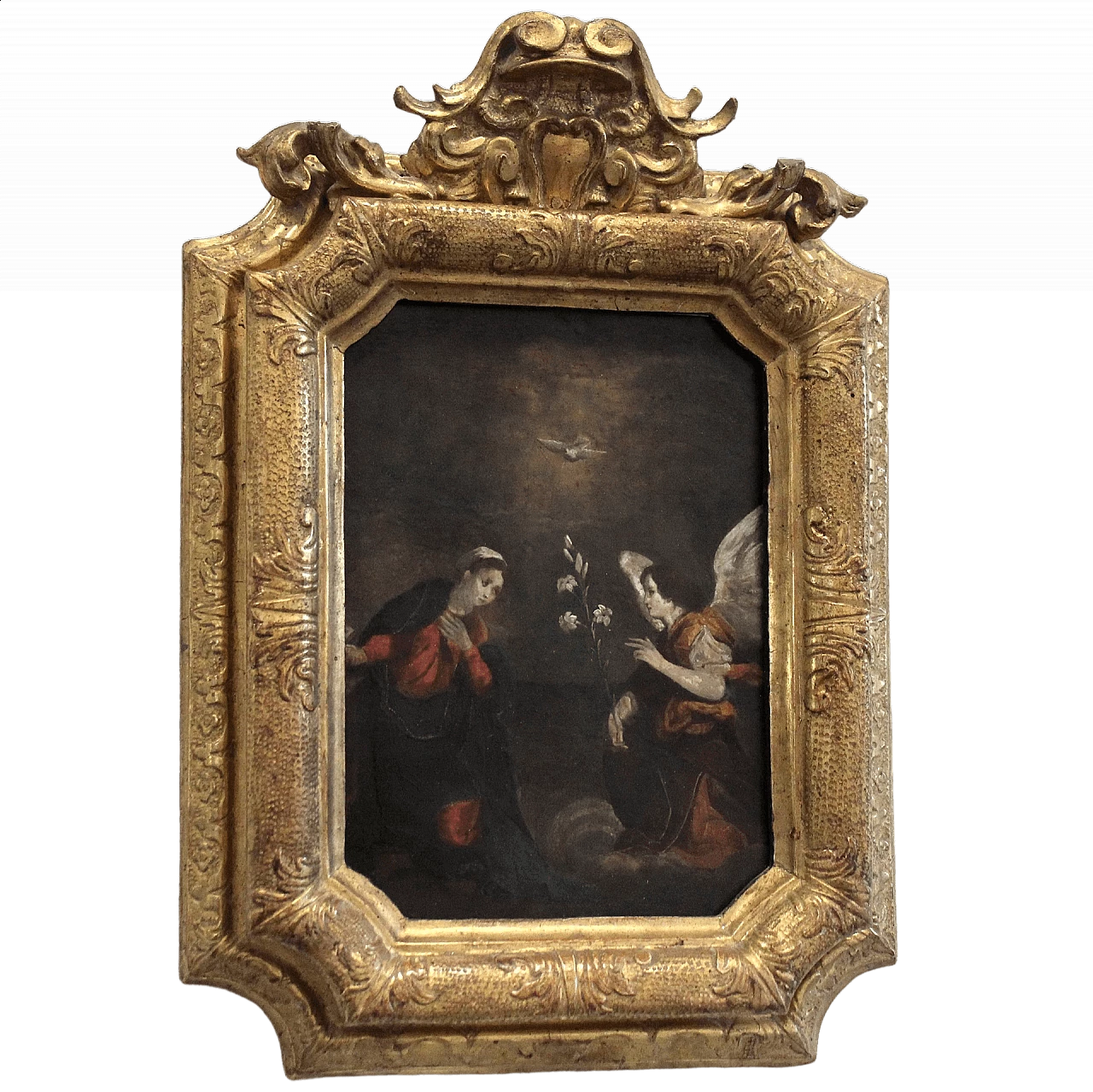 Annunciazione, dipinto olio su rame con cornice dorata, '600 9