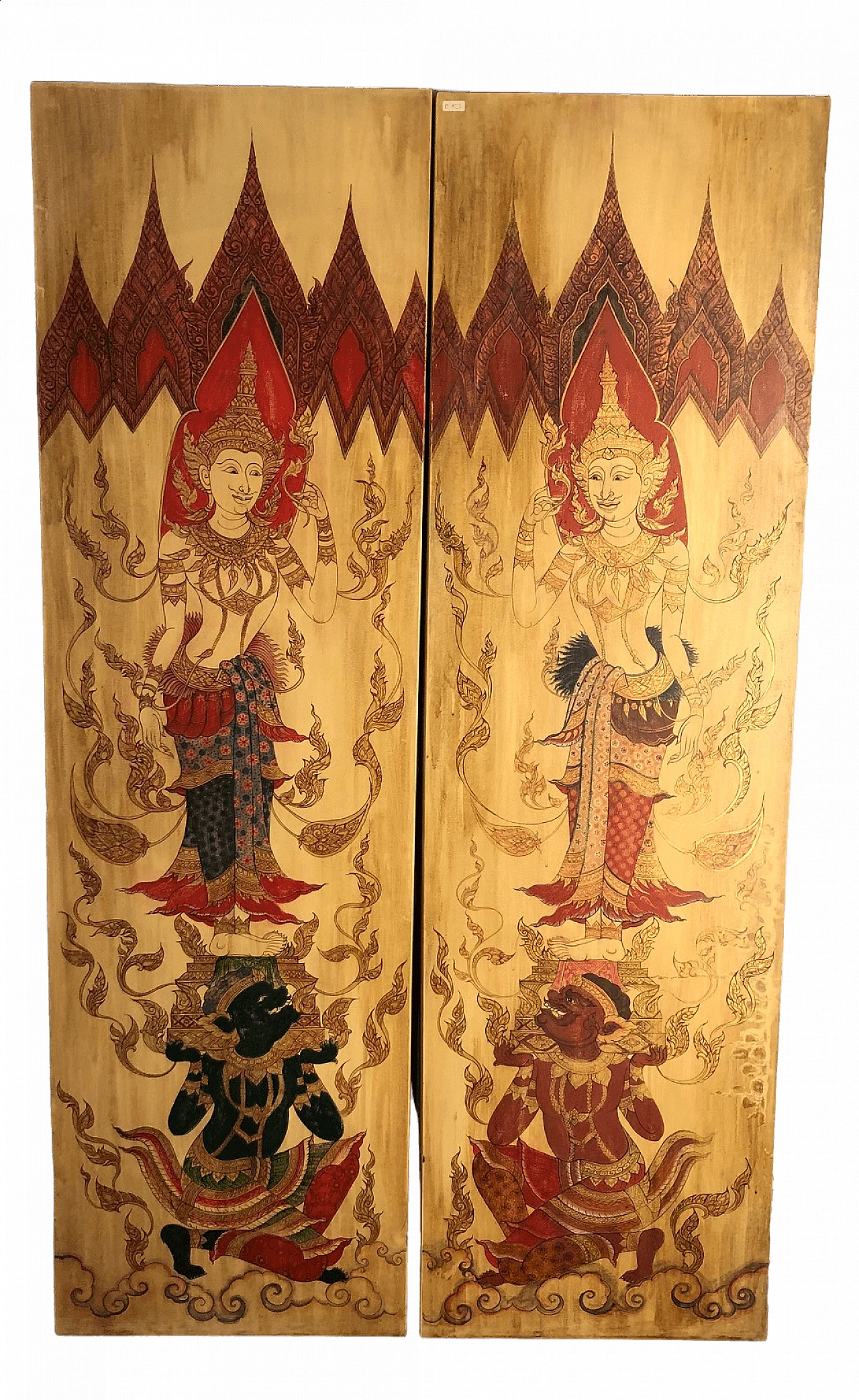 Coppia di pannelli Tailandesi decorati a mano di La Maison Coloniale, primo '900 5