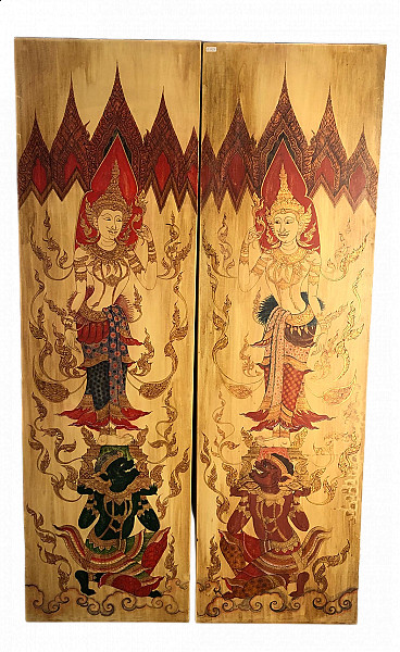 Thai hand-decorated panels by La Maison Coloniale, early 20th century