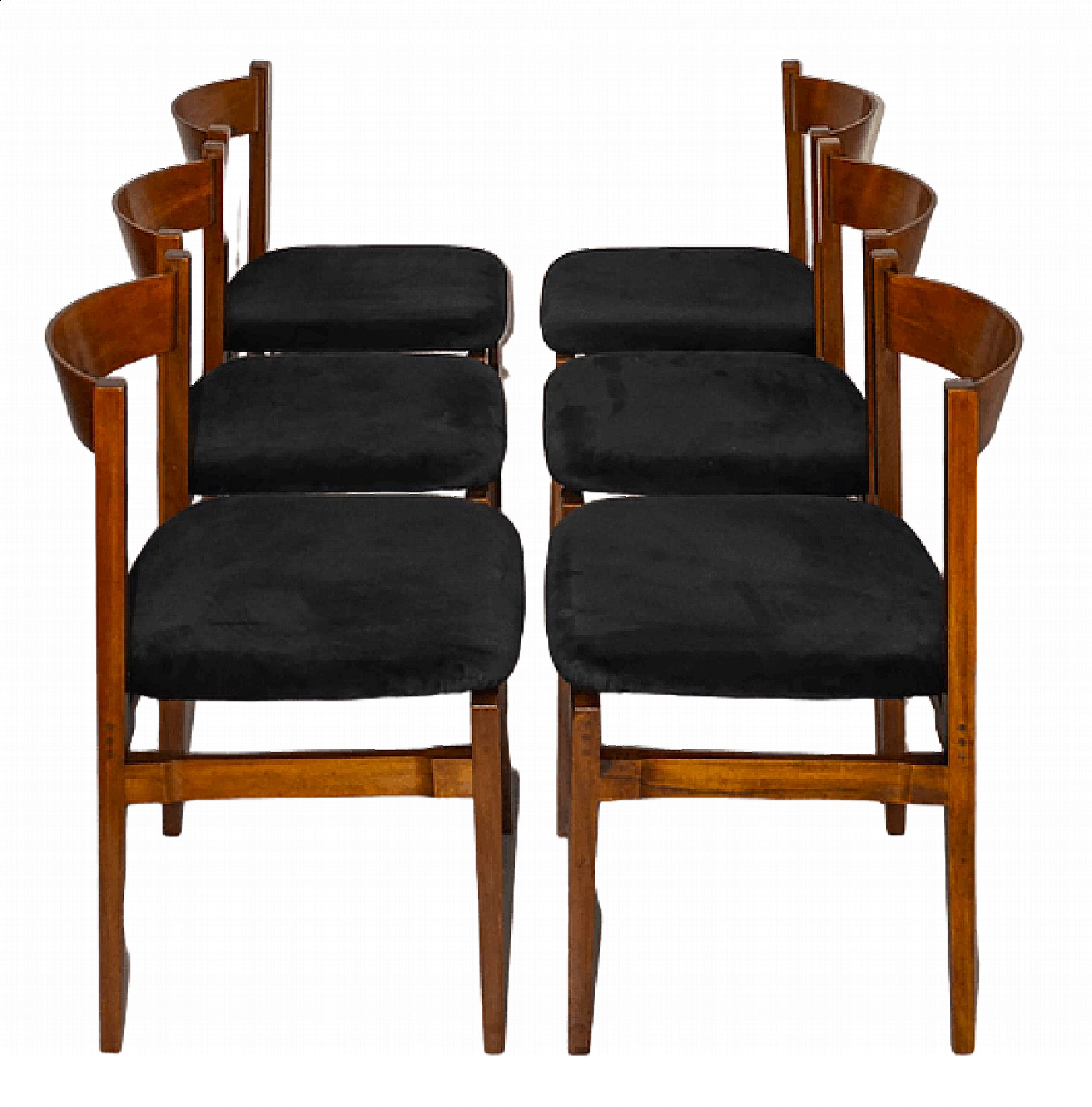 6 Sedie in legno e velluto di Gianfranco Frattini per Cassina, anni '60 5