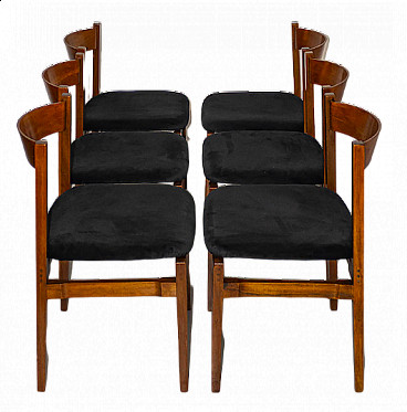 6 Chairs in wood and velvet by Gianfranco Frattini for Cassina, 1960s