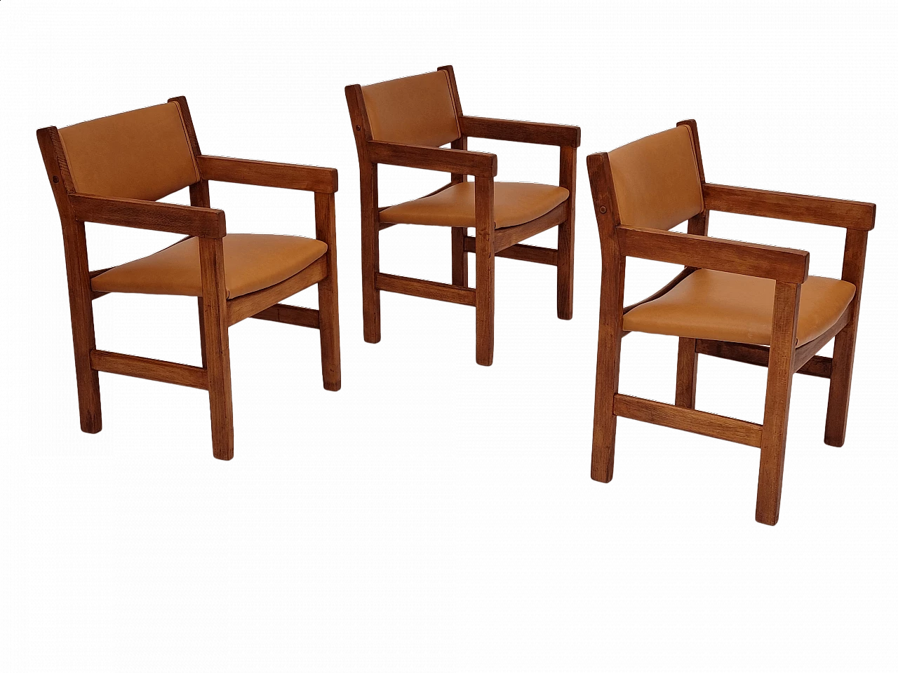3 Leather armchairs by Wegner for Getama, 1960s 23