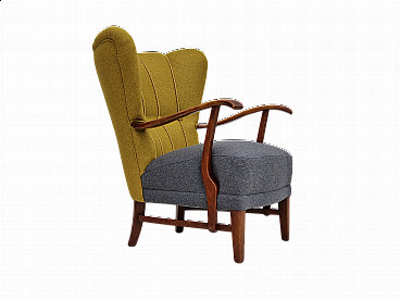 Wool and oak fabric armchair, 1950s
