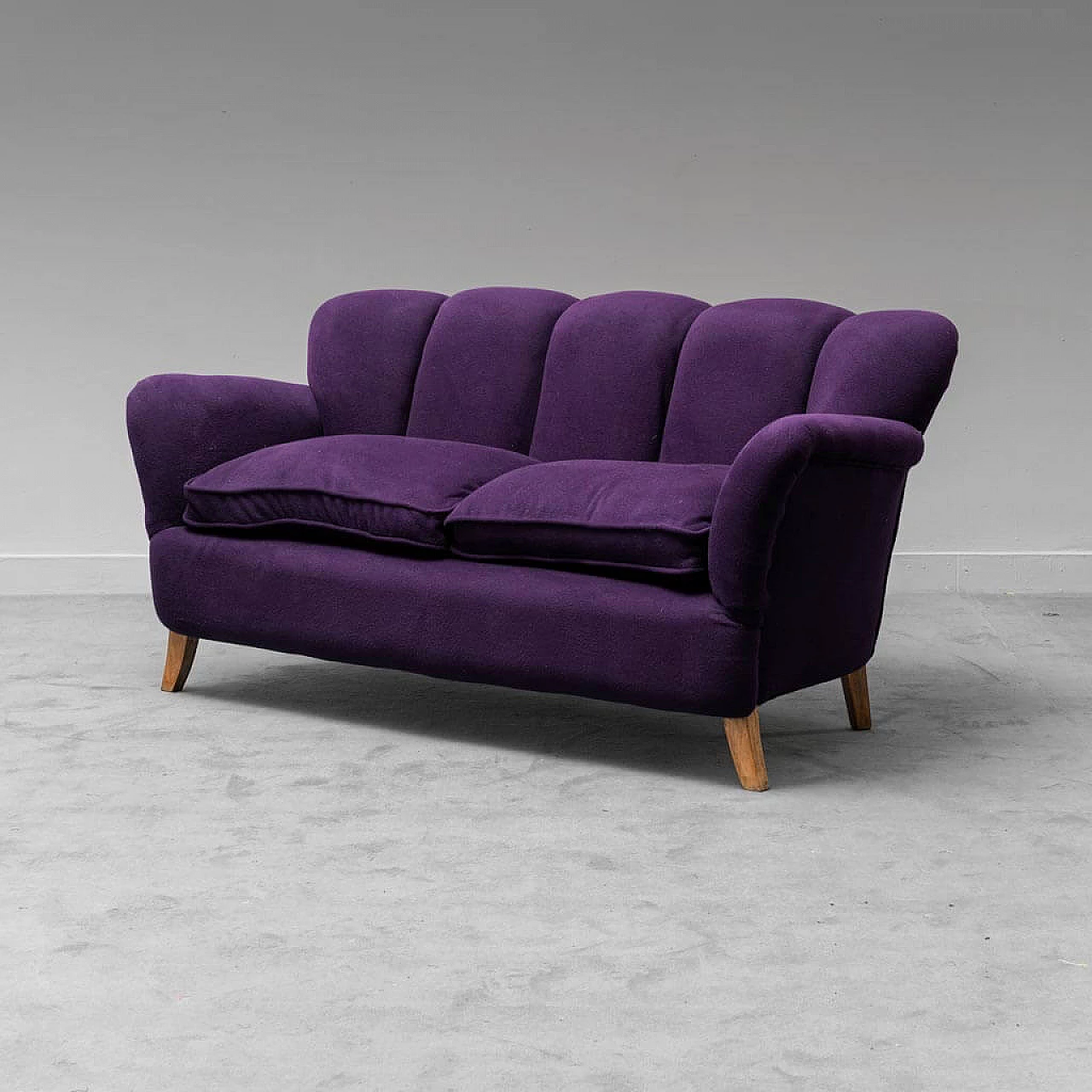 Purple velvet 2-seater sofa, 1950s 1