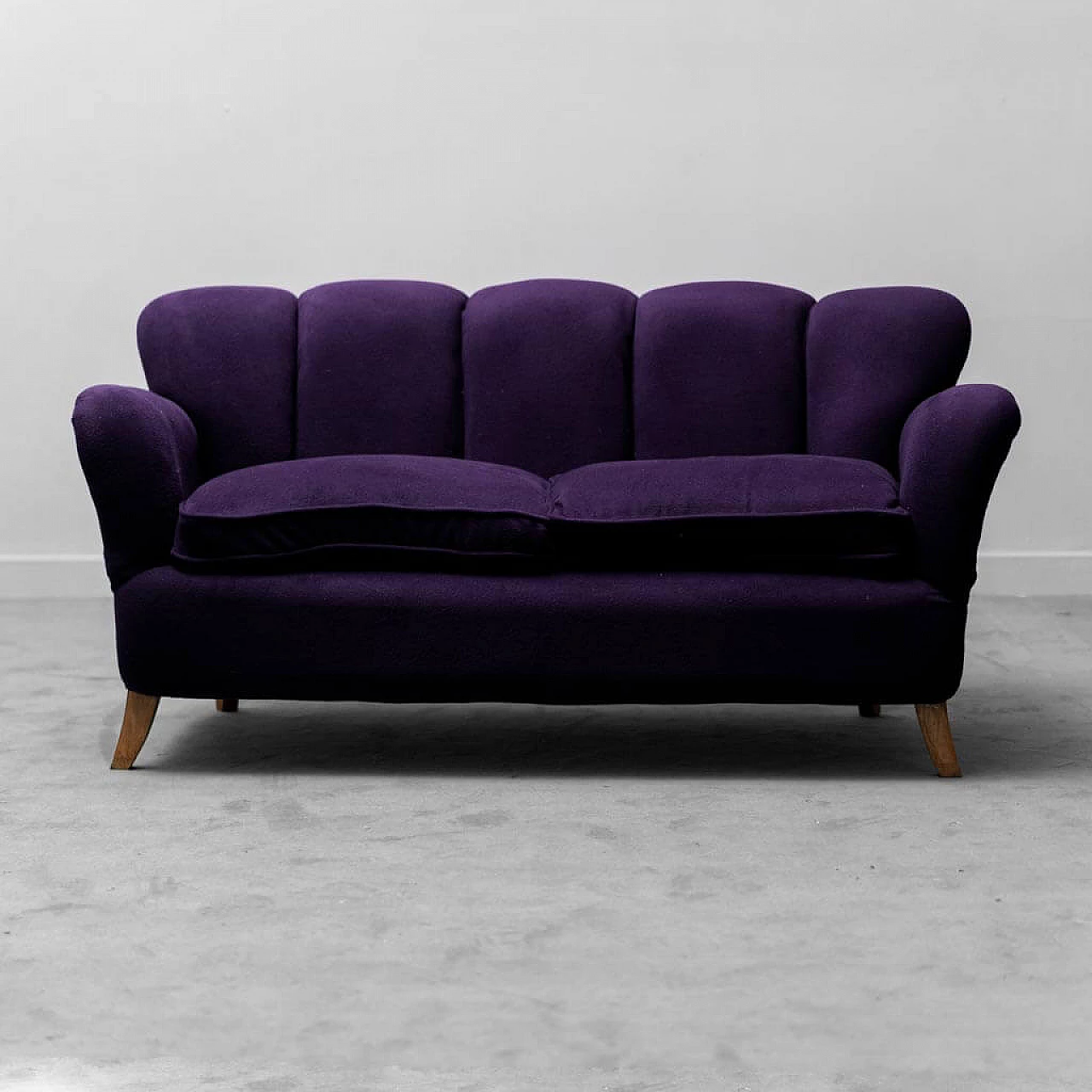 Purple velvet 2-seater sofa, 1950s 5