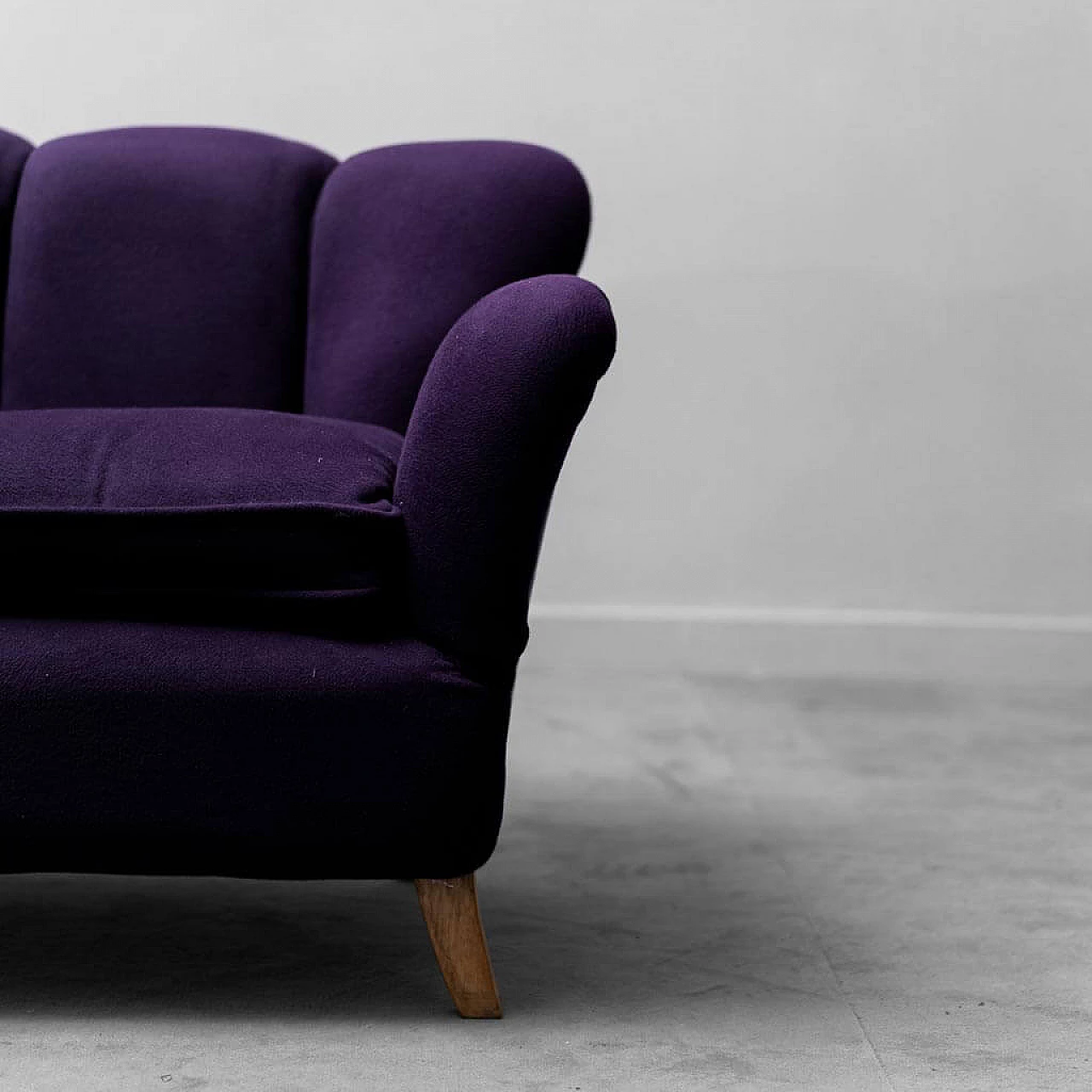 Purple velvet 2-seater sofa, 1950s 7
