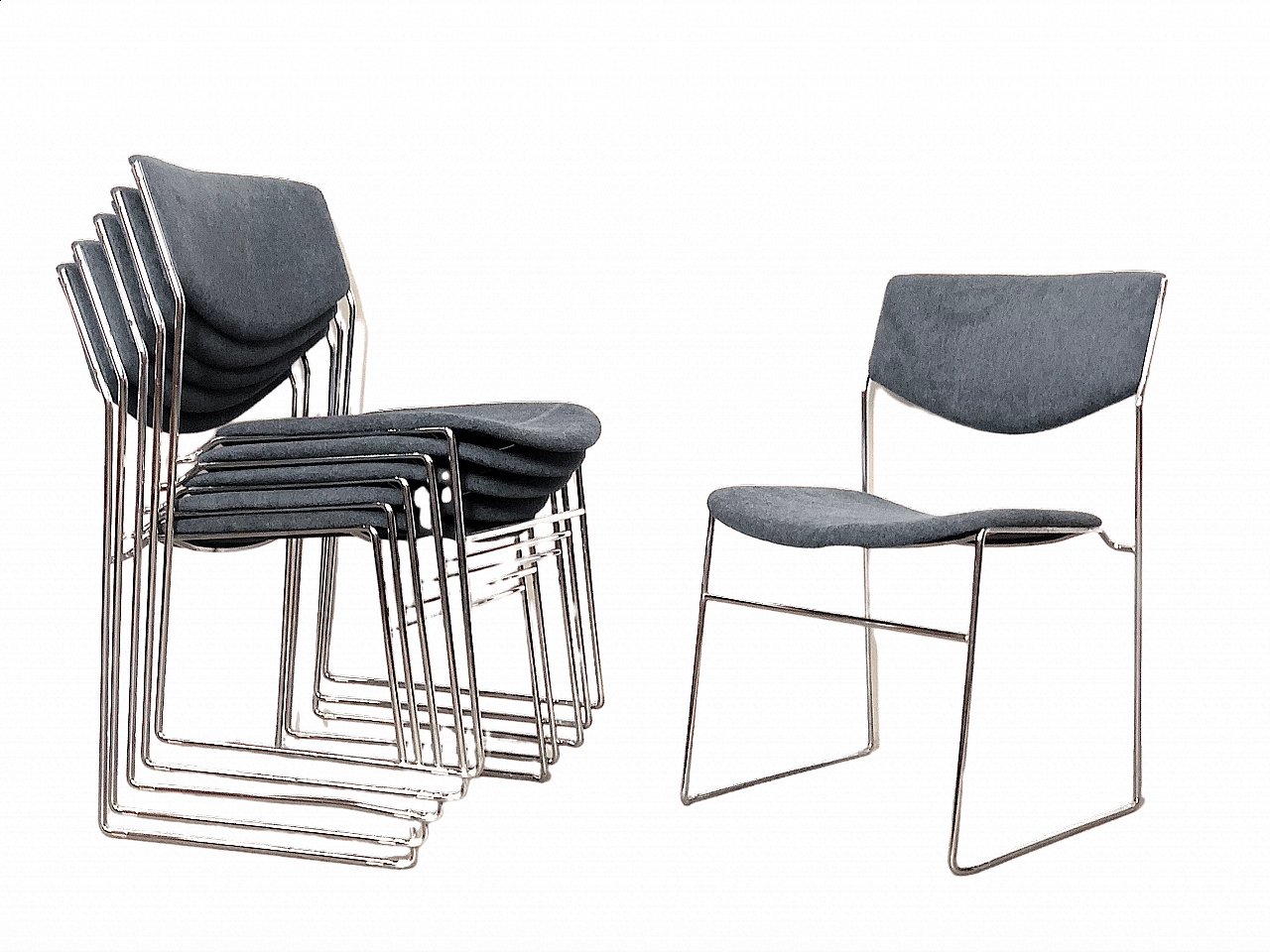 6 Bonomia grey stacking chairs, 1970s 11