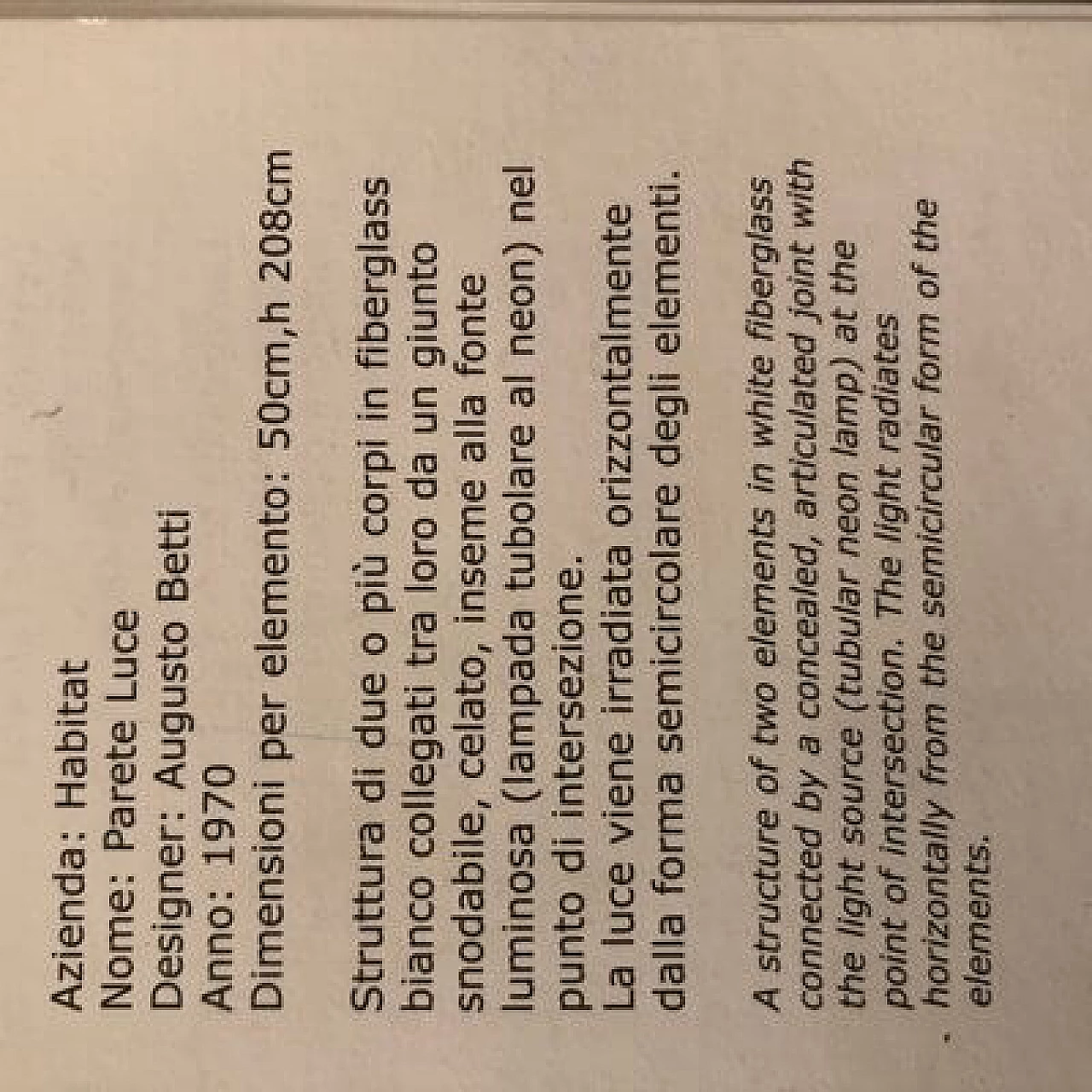 Lampada da terra Parete Luce di Augusto Betti per Habitat, anni '70 6