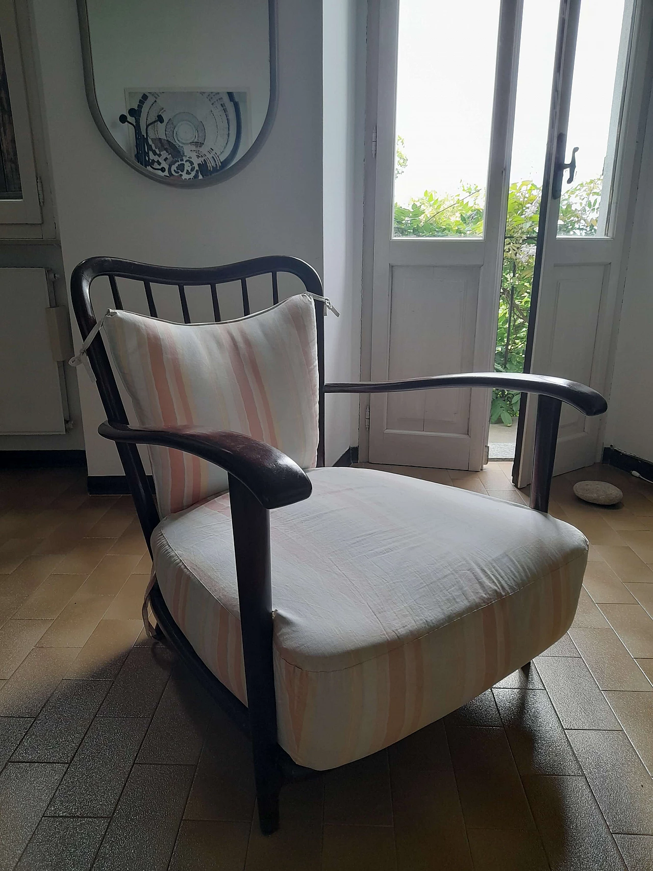 Dark wood upholstered armchair, 1950s 1