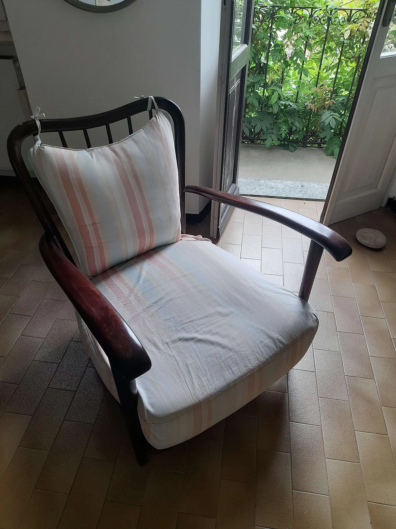 Dark wood upholstered armchair, 1950s 3