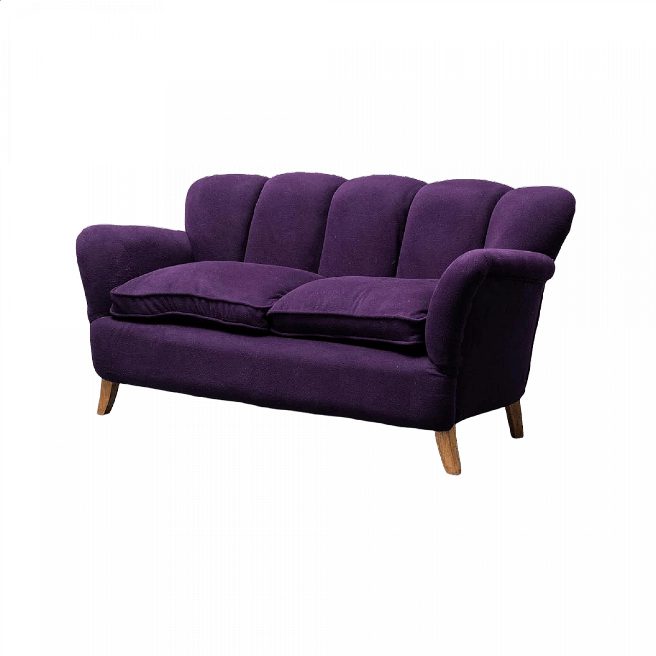 Purple velvet 2-seater sofa, 1950s 9