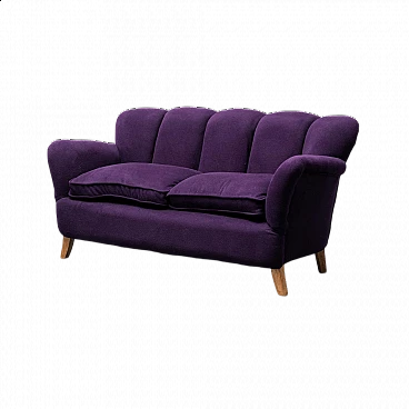 Purple velvet 2-seater sofa, 1950s