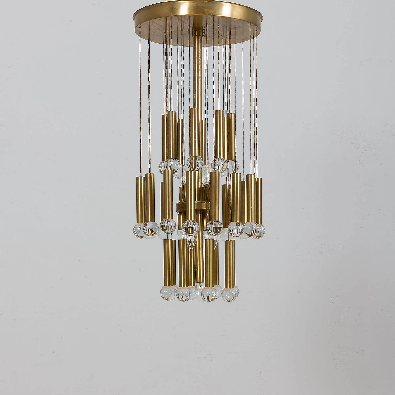 Brass chandelier with crystal globes, 1970s 1