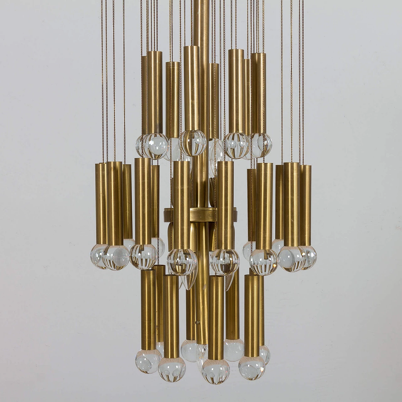 Brass chandelier with crystal globes, 1970s 3
